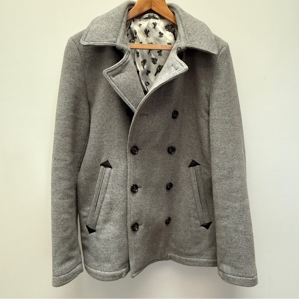 Gray Wool Peacoat with Notched Lapel